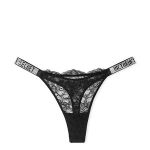 Black Lace Thong Shine Strap Knickers